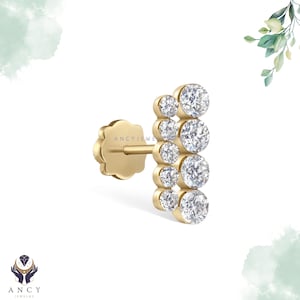 Alice Sparkle invisible Set diamond Bar 10K 14K 18K Gold earring, lab diamond straight bar piercing