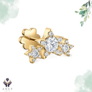 Skylar Natural Diamond Stud, Star Cluster Earring for women, Star Earring For Girl, 14K Solid Gold Piercing