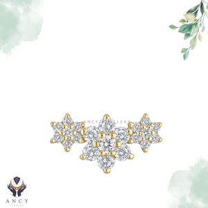 Jolana Three Flower Garland Earring Round Cut  Diamond Earring | 14k gold Threaded Stud Earring | Handmade Earrings | Gift For Mother day |