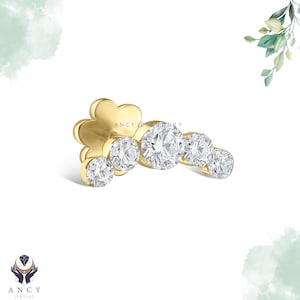 Florence Sparkle five diamond Invisible Set Open Curve Threaded Single Stud 10K Gold Stud Earring Conch Piercing