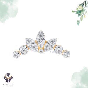 Daniela Tiny Round & Marquise Invisible Set Diamond Earring  | 14k Solid gold Diamond Cartilage Earring | Handmade Earrings | Gift For Her |