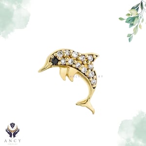 Elena Tiny  Dolphin with Diamond Earring | 14k gold Designer Dolphin studs | amazing Earrings | Wife Birthday Gift | Baby Girls Stud Earring