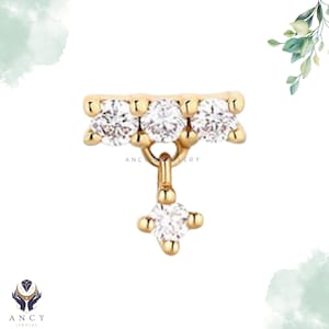 Pendiente colgante de diamante de talla redonda diminuto Filomena / Pendientes minimalistas de oro de 14 k / Pendiente colgante de diamante sin rosca con parte posterior plana / Regalo para mamá