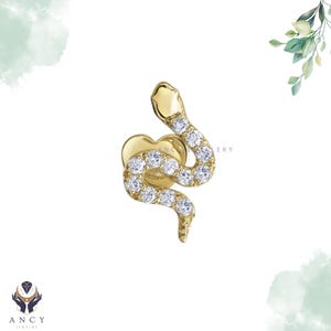 Sparkly Snake Flat Back Stud earring | 14k Solid Gold Round Diamond Studs | Small Beautiful Snake Earrings | Most Popular Snake
