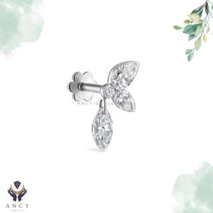 Perforación para oreja con forma de gota de oro de 14 k, con forma de pera, forma de marquesa, con rosca y forma de eco de diamante, doble pera, parte trasera plana, joyería para fiestas para ella