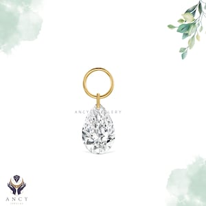 Pear Floating Diamond Charm Single Pear Diamond Earrings |  Drop Piercing Chains and Charm Add-on for Hoop | Woman Birthday Gift