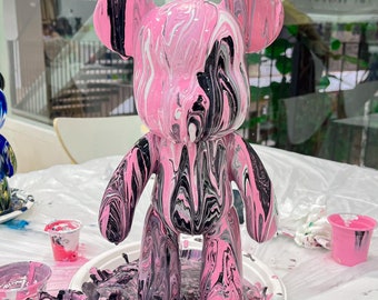 Conjunto de pintura de urso diy, pintura em acrílico, estatueta de urso, pintura fluida, kit de ferramentas de pintura, conjunto diy