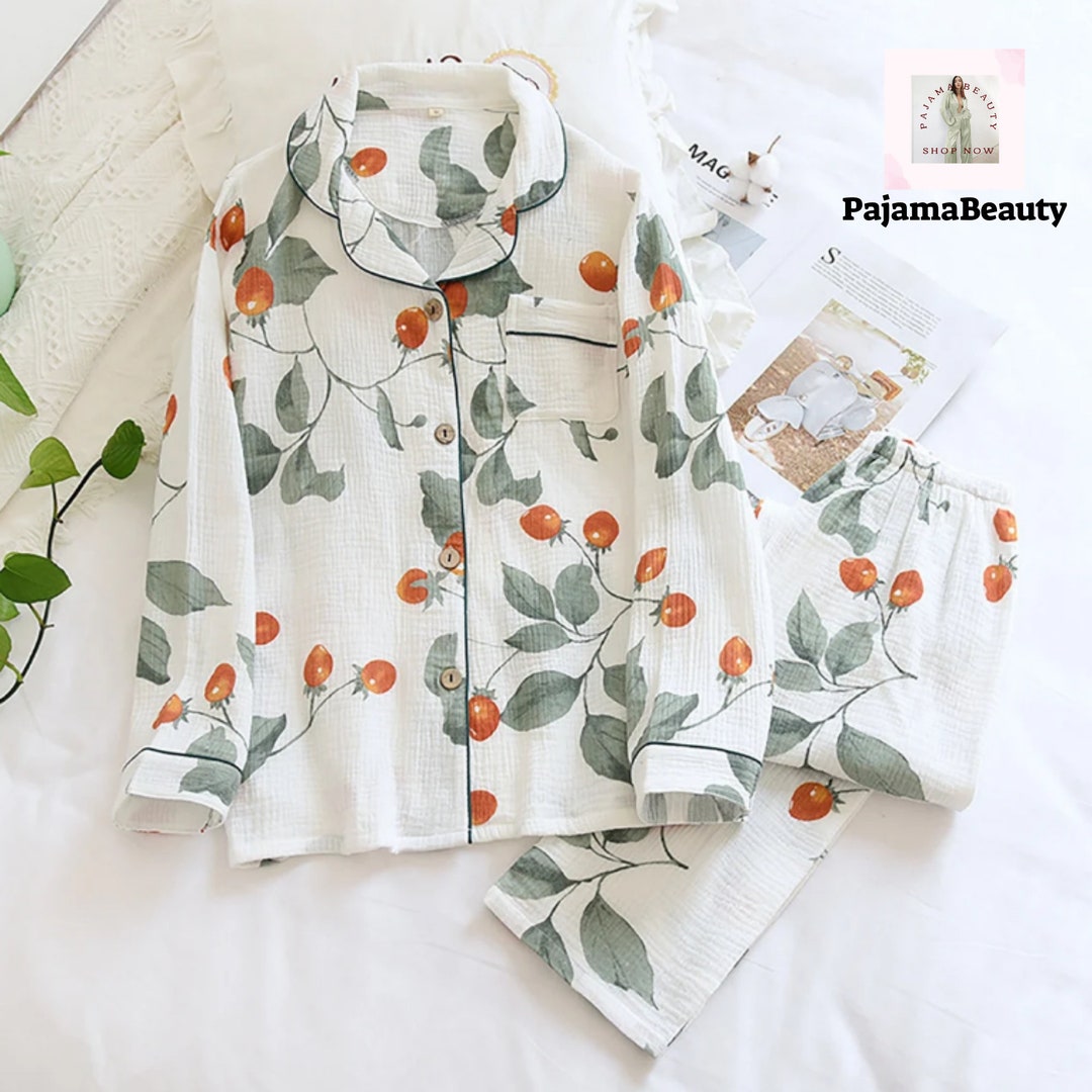 2023 Women Cotton Gauze Pajamas Long Sleeve Spring Pajama Etsy Canada