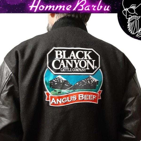 teddy varsity jacket port authority manches cuir noir Black canyon calvada tom USA