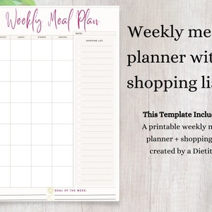DIETITIAN CREATED weekly meal planner with shopping list
