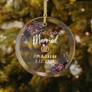 Personalized Christmas Tree Glass Ornament, Just Married Gift, Mr and Mrs Wedding Gift, Keepsake