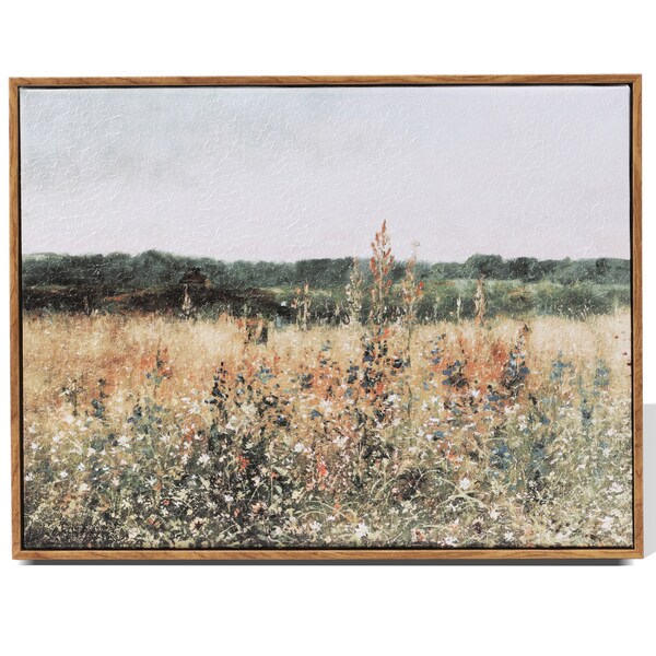 Framed Canvas Wall Art Wildflower Field, Botanical Floral Vintage Framed Painting Modern Wall Art Prints for Bedroom Nursery and Living Room