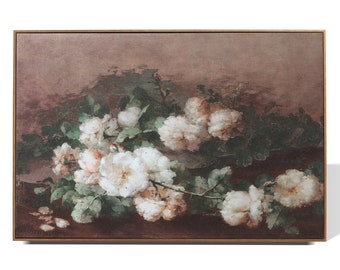 Framed Canvas Wall Art Rose Flower, Botanical Vintage Framed Painting, Modern Wall Art Prints for Bedroom and Living Room 16''x24''