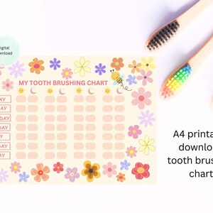 Maandelijkse kinderen/peuter afdrukbare tandenpoetsen grafiek bloem thema INSTANT DOWNLOAD