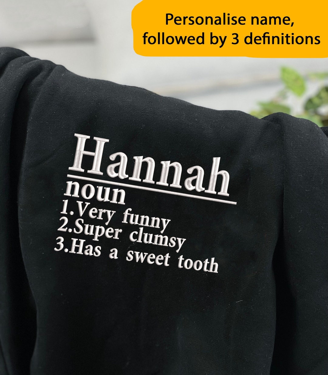 Embroidered Sweatshirt Personalised Name Definition Etsy