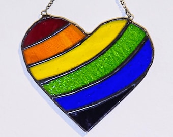 Vibrant Rainbow Heart Stained Glass Suncatcher | Window Hanging Decor | Handmade Pride Gift