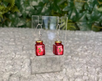Strawberry jam earrings / quirky earrings / cute gift / silver hook earrings / gift for her