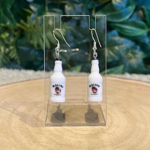 Novelty Malibu Bottle Earrings: Quirky 925 Silver Dangle Earrings