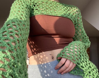 Crochet mesh shrug bolero sleeves custom colour and size summer spring layering cottagecore boho