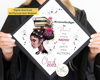 Birrete de graduación personalizado, El conocimiento es poder, Adornos para birrete, Birrete de graduación, Diseño de birrete personalizado, Adorno para birrete personalizado, Birrete personalizado, Imprimible