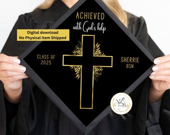 Adorno para birrete de graduación personalizado, diseño cristiano de graduación, imprimible