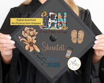 Adorno para birrete de enfermería, adornos para birrete de LPN, birrete de graduación, diseño de birrete personalizado, adorno para birrete personalizado, birrete personalizado, adorno para birrete imprimible