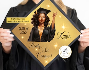 Adorno para birrete de graduación, Listos, Listos, ¡Conquista!, Adornos para birrete, Birrete de graduación, Diseño de birrete personalizado, Adorno para birrete personalizado, Birrete personalizado, Imprimible