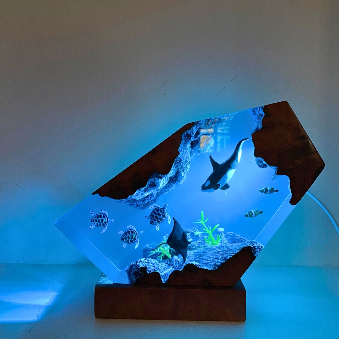Epoxy Resin Ocean Lamp, Killer Whale and Turtle Resin Night Lamp, Manta ...