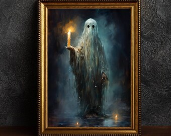 Ghost With Candle Art Print, Spooky Gothic Decor (Digital Download)