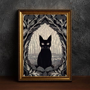 Black Cat Art Poster, Regal Victorian Cat Wall Art, Dark Academia Feline, Cat Renaissance Inspired Print, Gothic Home Decor, Abstract Cat