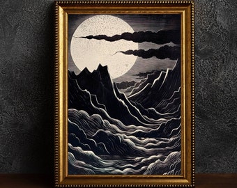 Dark Night Landscape Print, Abstract Gothic Decor (Digital Download)