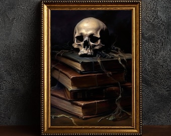 Skull and Books Gothic Poster, Printable Skull Wall Art (Digital Download)