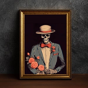 Romantic Skeleton Poster, Skull Art Print, Skull And Roses Gothic Printable , Abandoned Art, Dark Academia Room Decor, Skeleton Poster