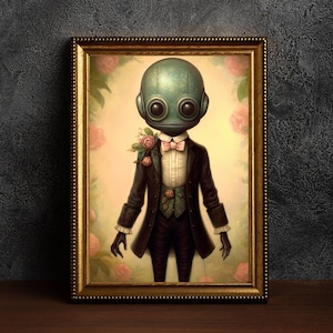 Cute Alien Poster, Sheeted Alien Art Print, Cute Little Alien Face, Printable Alien , Abandoned Art, Dark Academia Room Decor