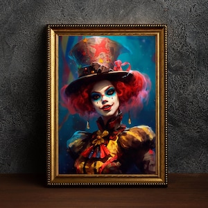 Clown Woman Poster, Circus Clown, Printable Clown, Sheeted Clown Art Print, Abandoned Art, Dark Academia Room Decor, Gothic Art, Creepy Art