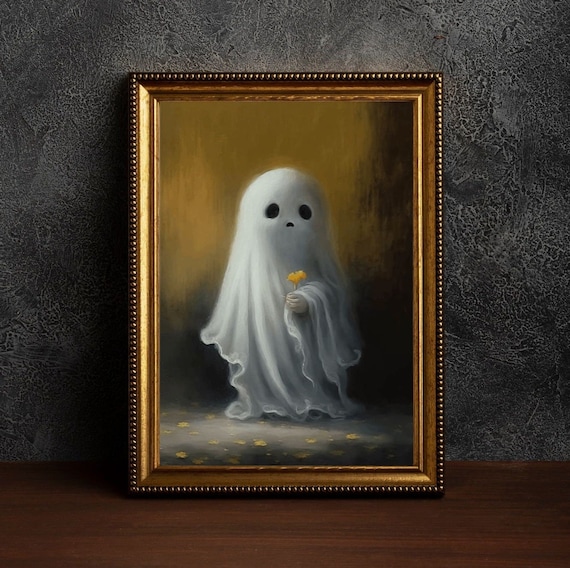 Wall Flower Ghost Poster, Sheeted Ghost Art Print, Cute Little Ghost Face Spooky Gothic Printable, Abandoned Art, Dark Academia Room Decor