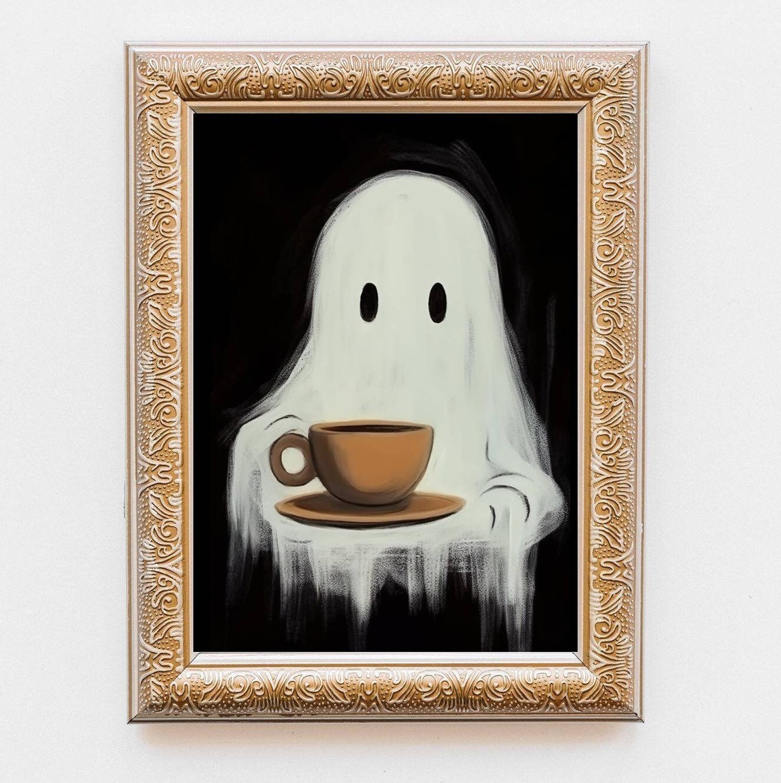 Ghost Drinking Coffee Art Print: Spooky Gothic Decor (digital Download ...