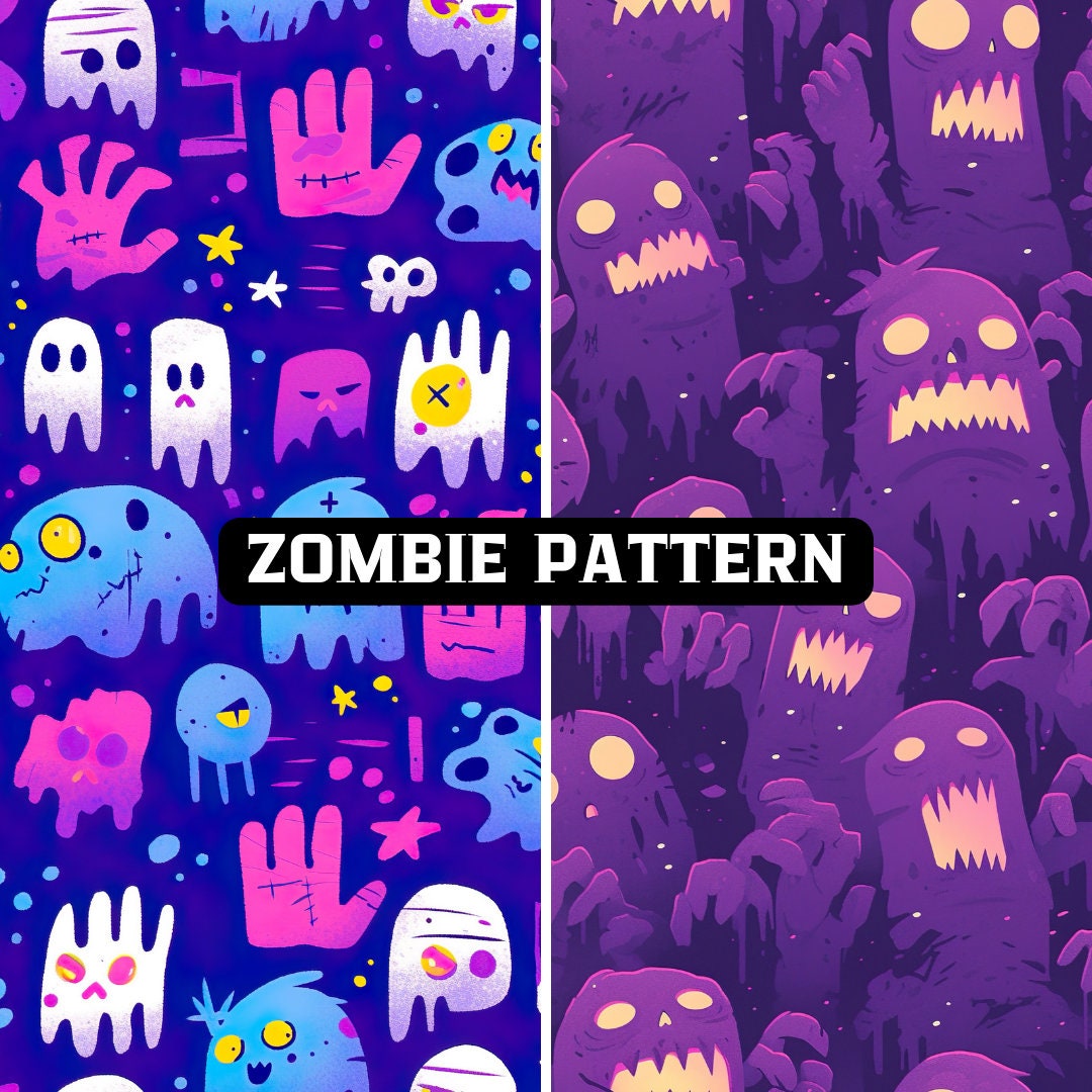 Zombie Digital Paper, Zombie Pattern, Halloween Prints, Halloween Decor ...
