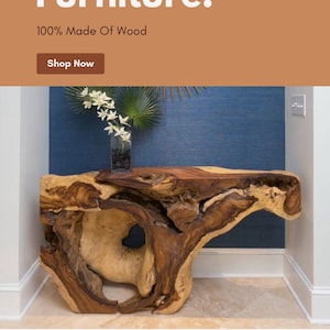 Solid Wood Sculptural Console Table – One-of-a-Kind Organic Hollow Design – Handmade in Thailand