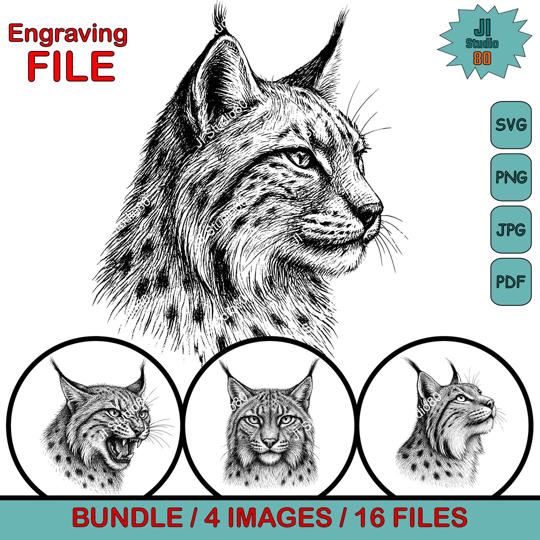 Laser Engrave File Bundle of 4| Lynx Head SVG | Glowforge Cutting ...
