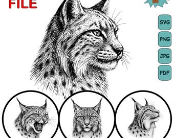 Pacchetto di 4 file per incisione laser/ Testa di lince SVG/ Cartelli per taglieri GlowForge/ PNG LightBurn Bobcat/ File per sublimazione animali/ Stampa su tazza