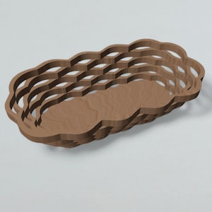 May include: A brown wooden bowl with a woven design. The bowl is made of multiple layers of wood, creating a unique and intricate pattern.