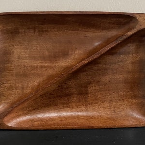 RETRO Vintage Timber Divided Serving/ Snack Tray. Made in the Philippines ~ Original sticker to rear.Retro Timber Tray. MCM Style