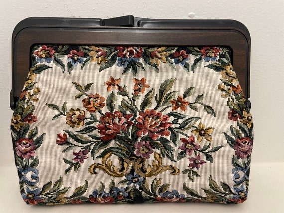CLUTCH BAG/Purse Vintage Tapestry Style Fabric an… - image 2