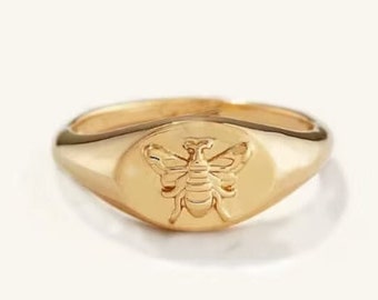 925 Sterling Silver Honey Bee Signet Ring - Handmade Animal Jewelry | Christmas Day Gifts