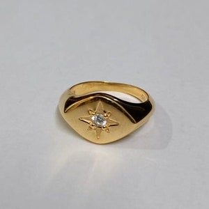 925 Sterling Silver Star Signet Ring | Diamond CZ, Minimalist Jewelry | Anniversary Gifts