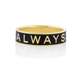 ALWAYS Enamel Band Ring | Pair Set ALWAYS Ring for Men and Women | 4mm, 6mm Wide Black Enamel Stacking Ring | 925 Personalized Enamel Ring