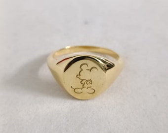 Mickey Mouse Signet Ring | Personalized Handmade Ring | Mickey Mouse Gift for Her | Cute Ring | Mickey Design Ring | 925 Sterling Silver