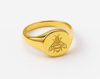 925 Sterling Silver Honey Bee Signet Ring - Minimalist Statement Jewelry - Bee Lover Gift