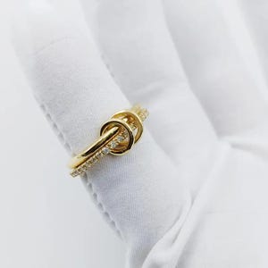 Two-Tone Sterling Silver Interlocking Ring, CZ Eternity Band